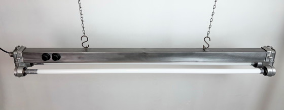 Image 1 of Industriële, gepolijste hanglamp met buisvormige armatuur, jaren 70