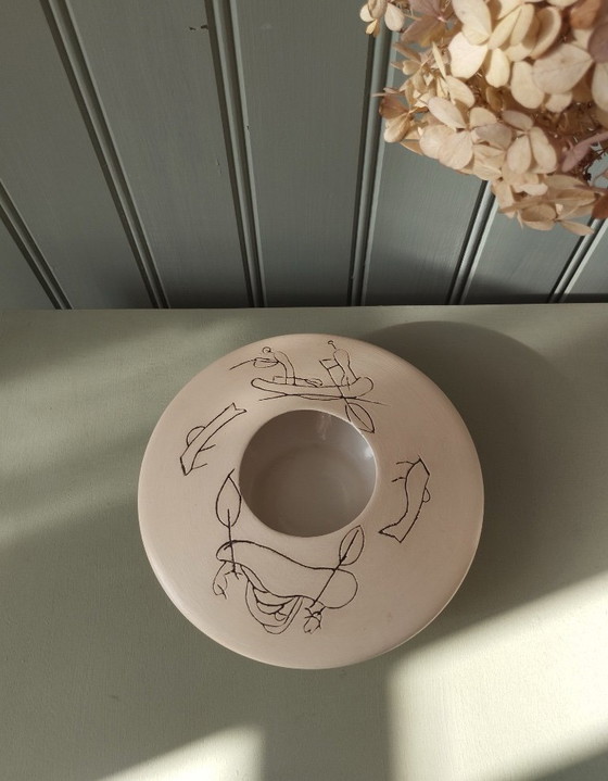 Image 1 of Photophore décor gravé MicMac Pottery Walfield Artisanat Indien Amérique du Nord