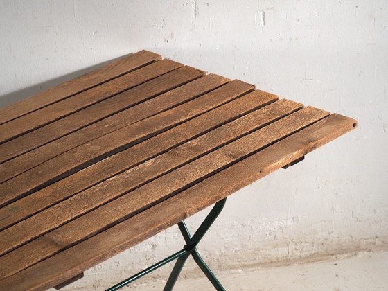 Vintage Folding Garden Table in Wood and Iron, Central Europe, circa 1950, Green, Rustic (photo 3 of 10)