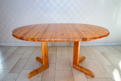 Table à Manger Extensible Ronde en Pin Massif, 1970-80