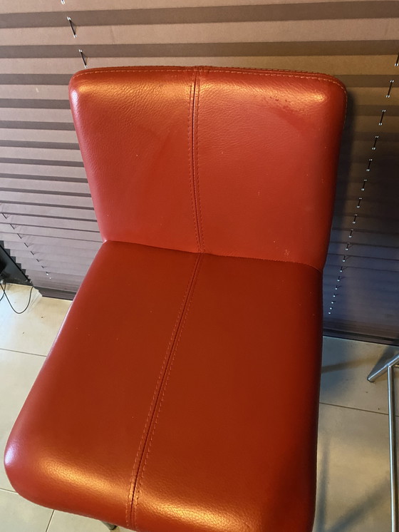 Image 1 of 3x bar stool Bert Plantagie red and stainless steel base