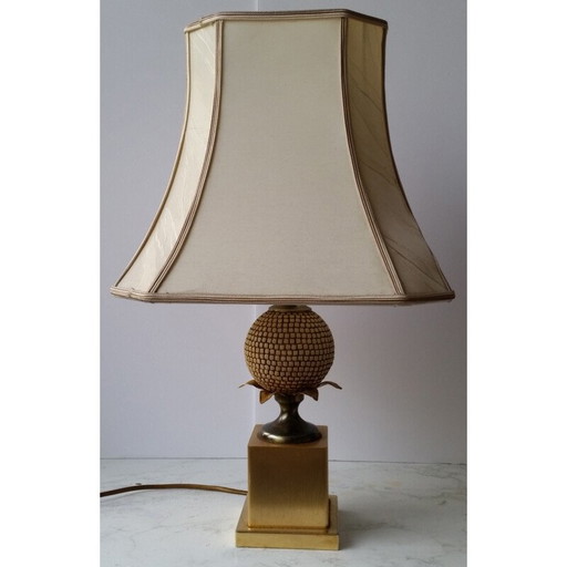 Lámparas de mesa vintage de madera, latón y metal con forma de piña de Maison Charles, 1960
