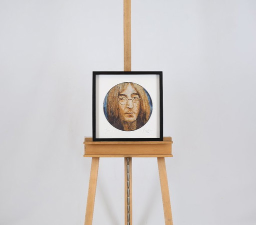Oliver Jordan (1958) - Portrait of John Lennon - 2005 - Oil on an LP - 43 x 43 cm