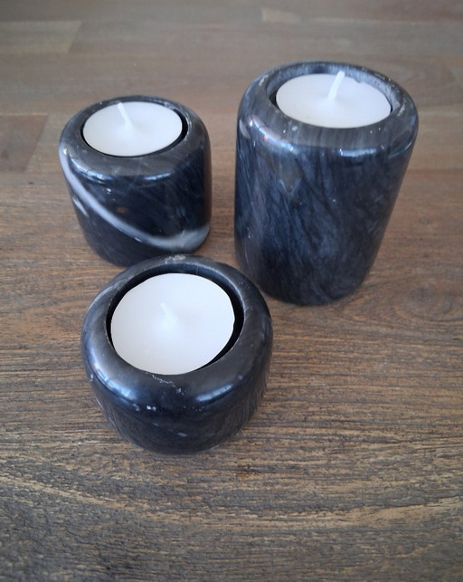set of 3 marble tea light holders
