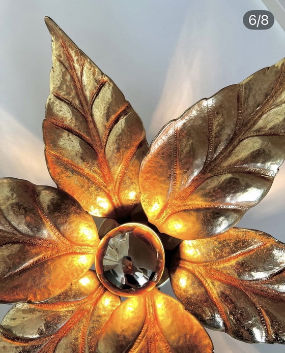 Image 1 of Brass flower wall/ceiling lamp by Willy Daro