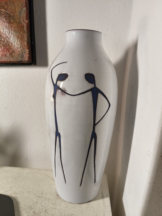 Image 1 of Vintage design modernist ceramic vase by Hans Wagner with stylized abstract figures
