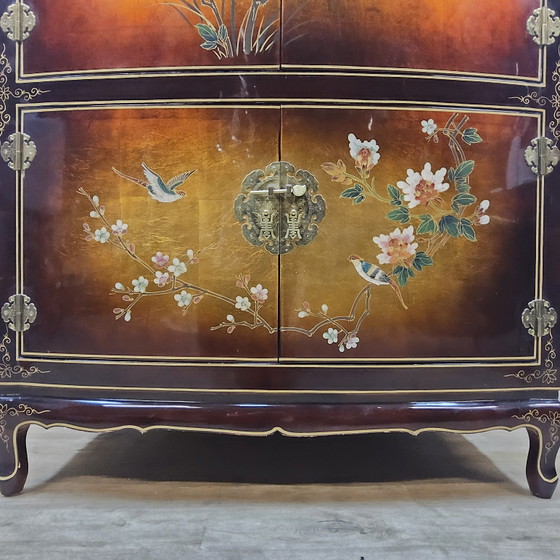 Vintage Chinese cabinet with gold leaf, flowers and birds / Bohemian / Oriental / Asian bridal cabinet (photo 7 of 15)