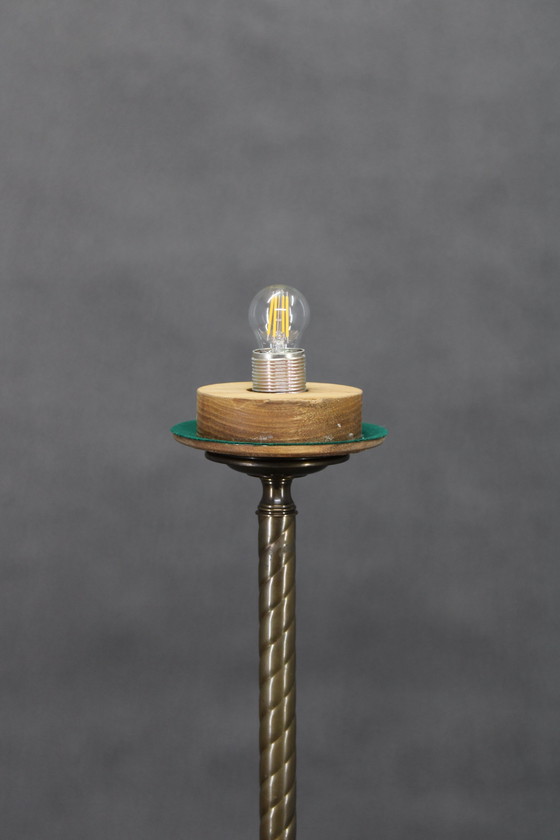 Image 1 of 1940S Restored Brass Floor Lamp With  Glass Shade