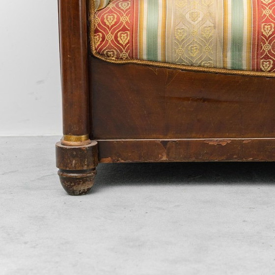 Image 1 of 3 SEATER VINTAGE WOODEN SOFA WITH STRIPED FABRIC FROM THE 50S, CLASSIC AND ELEGANT