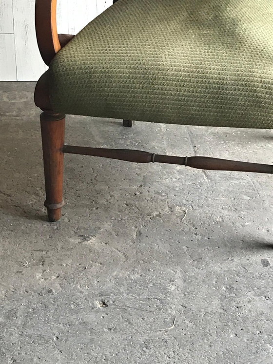 Antieke Groene Stoffen Gestoffeerde Fauteuil (photo 2 of 5)
