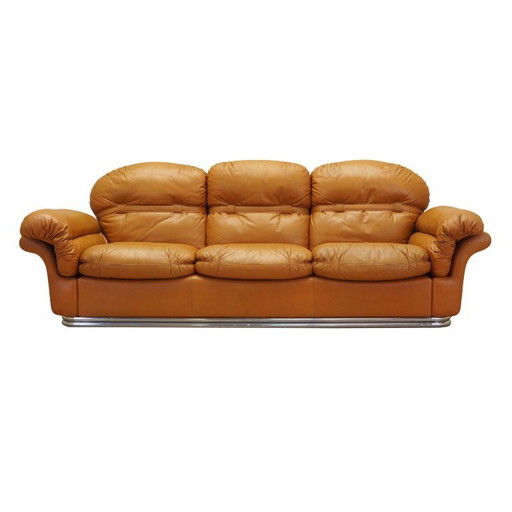 Sofá de piel naranja, diseño Space Age, años 60, producción: Italia