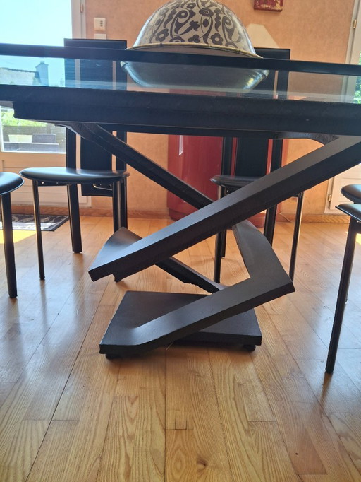 table de salle a manger dessus verre et peid en fer