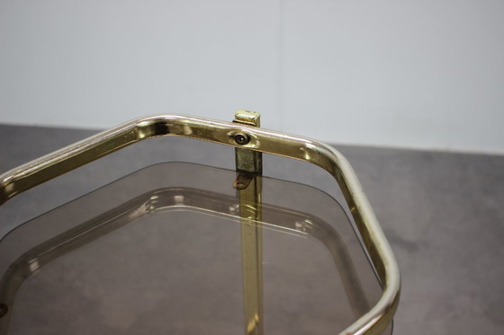 Image 1 of Mid Century Teetisch aus Messing und Rauchglas, 1970er Jahre, Deutschland