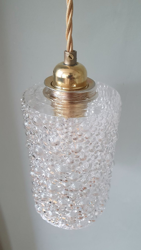 Set of 2 Vintage Glass Pendant lamps - Bubble Glass Texture (photo 9 of 26)