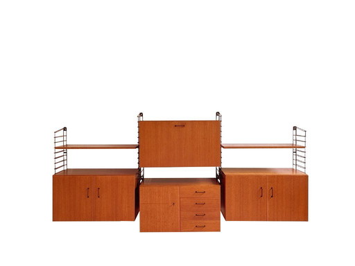 Teakhouten modulair wandsysteem Musterring – breed wandmeubel
