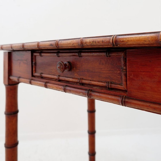 Image 1 of French desk in pine with a bamboo-like finish - Early 20th century