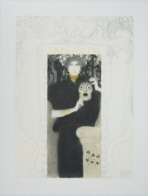 Gustav Klimt: Tragedy, Signed Lithograph – lithos zeefdrukken, Paper