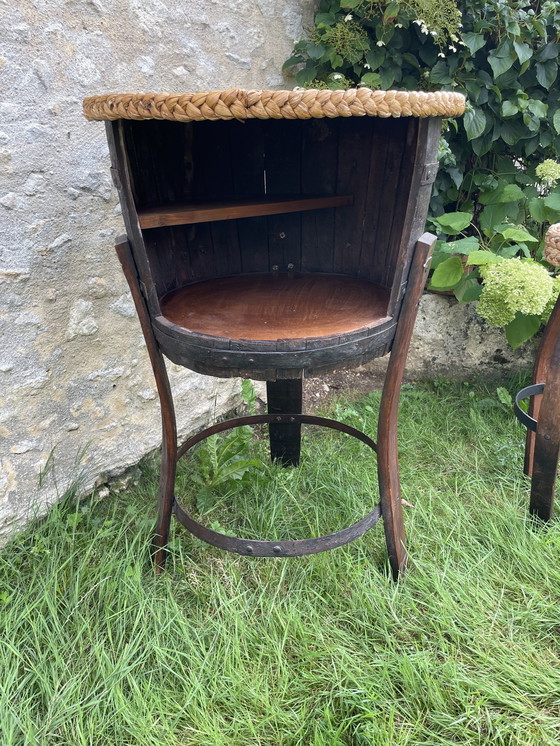 Image 1 of Bar e sgabello in rattan attribuiti ad Audoux e Minet