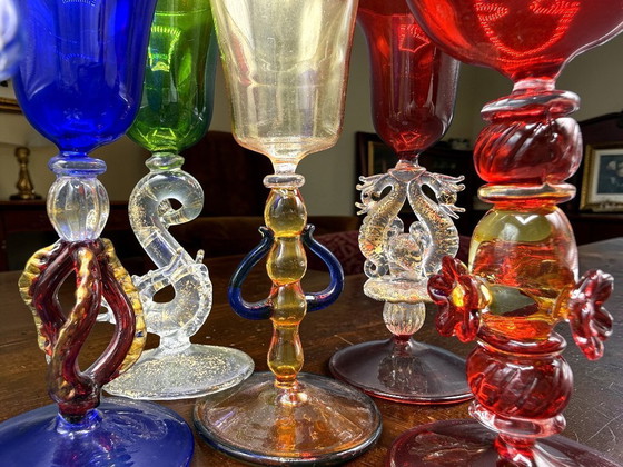 Image 1 of Murano – Set of six Murano glass goblets – unique pieces inspired by the goblets of the Venetian Doges