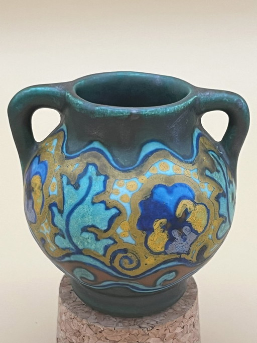 Plateel Zuid Holland, Petit vase à 2 anses, PENSÉE, 1920