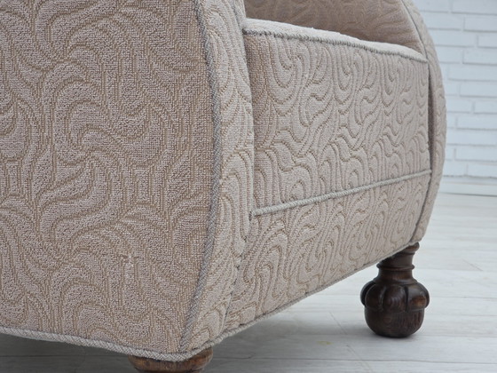 Image 1 of 1950s Danish Art Deco Armchair, Quality Beige Furniture Wool, Oak Wood Legs