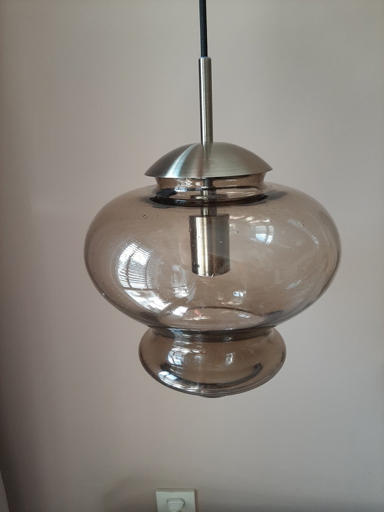 Image 1 of Lampe à poser vintage | lampe des années 70 | verre fumé