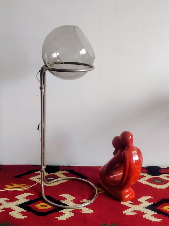 Image 1 of Modernist bauhaus glass ball floor lamp. Designer: Házi Tibor