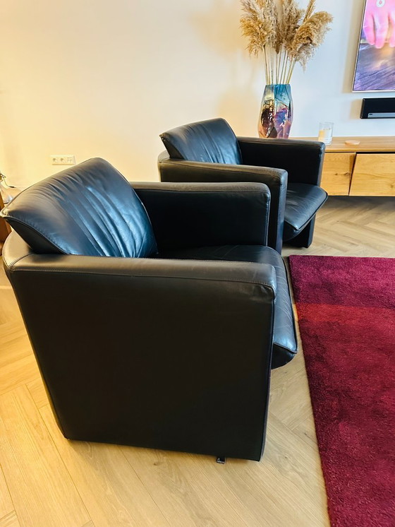 Image 1 of Ensemble de 2 fauteuils Leolux Fabio en cuir noir