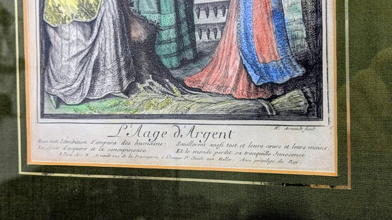 19th century. Antique colored copper engraving L’Âge d’Argent – ​​framed – Paintings & Drawings, Paper (photo 3 of 11)