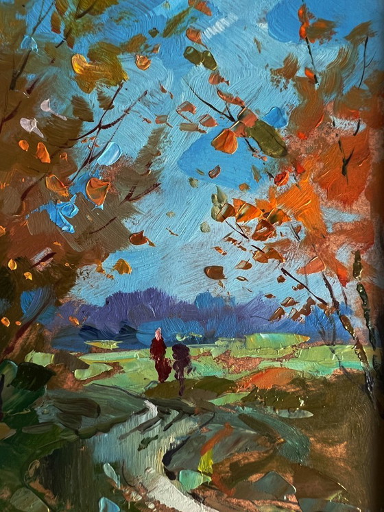 Image 1 of Dipinto ad olio originale Paesaggio rurale Natura Autunno Sentiero nel campo