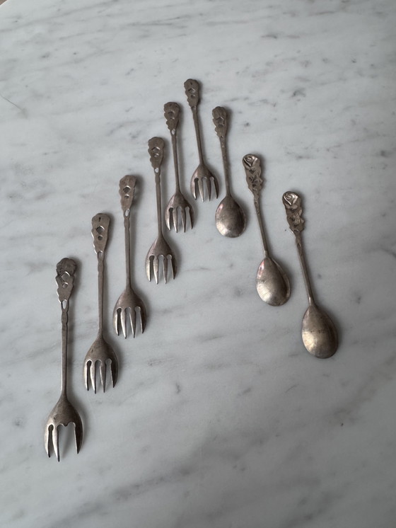 Image 1 of 17 Vintage 800 Silver Dessert Forks & Spoons – 250g