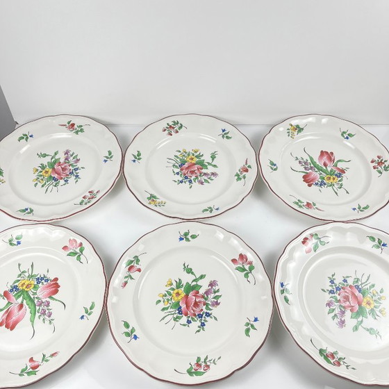 Image 1 of Set van 6 KG Luneville dinerborden – Straatlantaarnpatroon