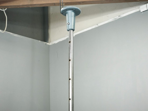 A.L.F. Firenze Italian Industrial Three-Light Chandelier, 1970s – Metal (photo 9 of 11)