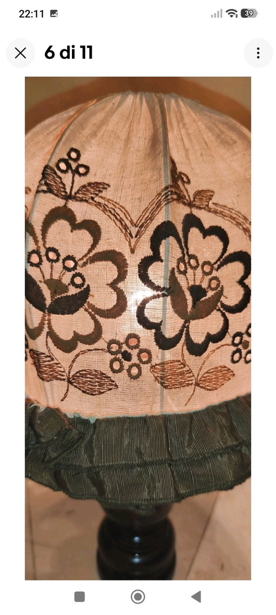 Vintage Lamp With Handcrafted Lampshade In Embroidered Cotton Cloth – Table lamps, Textile (photo 6 of 11)