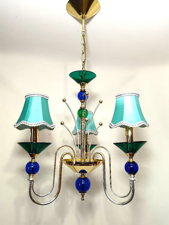 Image 1 of Plafondlamp, kroonluchter, art deco, Hollywood Regency, Gatsby, Murano glas, luxe verlichting, zeldzaam