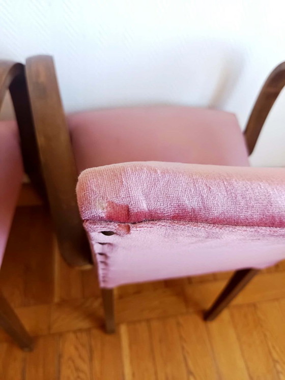 Image 1 of 2x Art Deco roze fluwelen fauteuils met snormotief