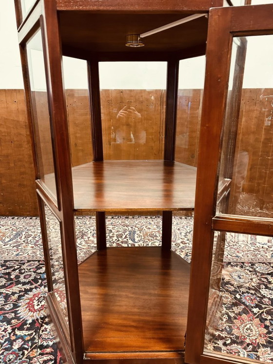 Antique hexagonal mahogany display cabinet with cut glass – Wood (photo 11 of 11)