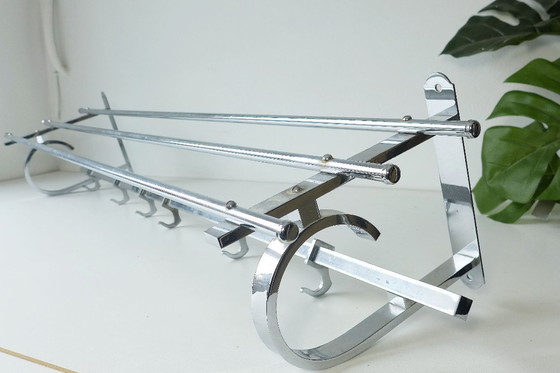 Image 1 of ART DECO Wardrobe Vintage Wall Coat Rack 1930s 1940s Chrome Silver Bauhaus Streamline