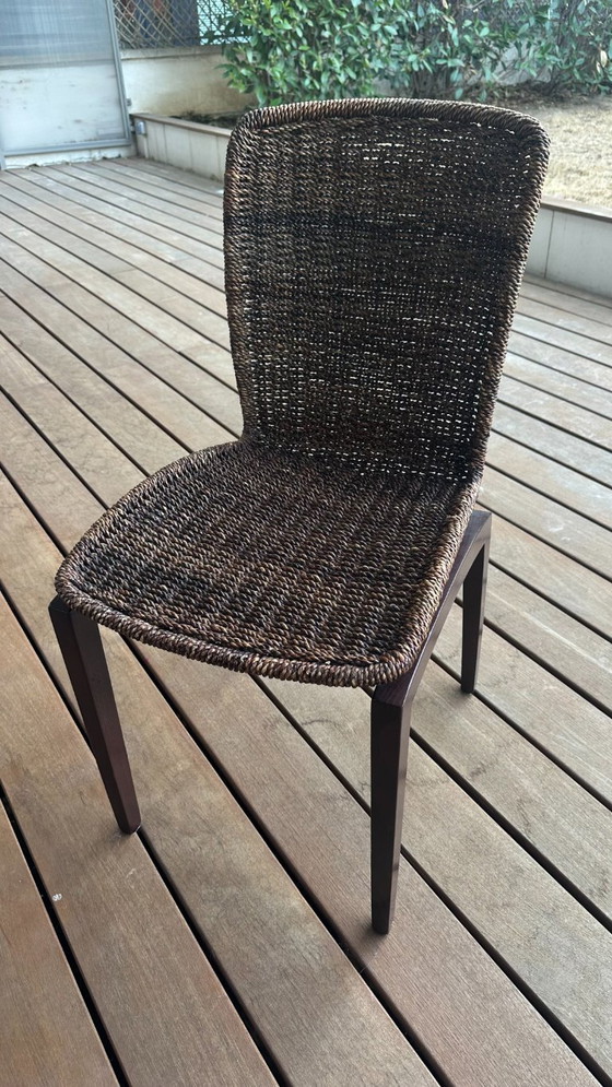 6 Sedie in Legno e Rattan Marrone Modello Libra Ligne Roset – Sedie da pranzo, Wicker (photo 3 of 8)