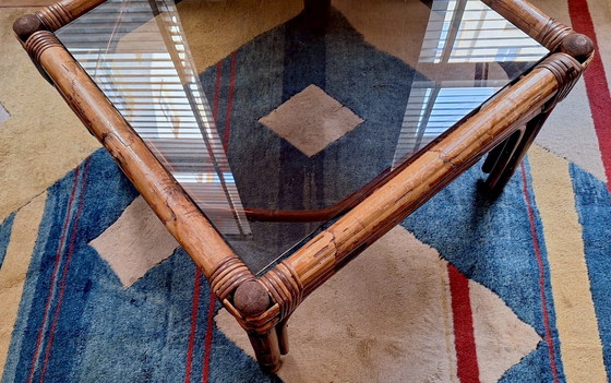 Image 1 of Tavolino in bambù e vetro fumé, anni '60