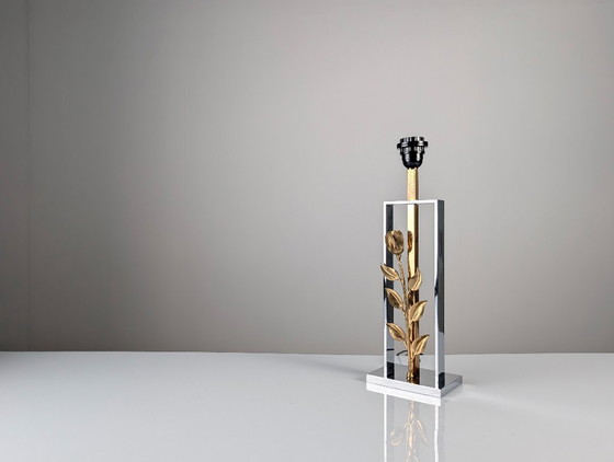 Maison Charles tafellamp in chroom en verguld brons met roosmotief, Frankrijk, jaren 70 – Tafellampen, Bronze (photo 6 of 13)