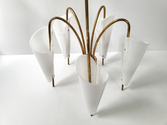 Image 1 of VINTAGE PENDANT CHANDELIER 1950 STILNOVO PERSPEX PLEXIGLAS BRASS 50S 1950S ITALY