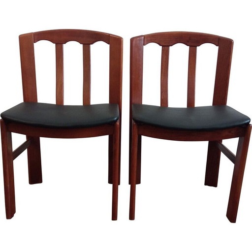 Paar vintage stoelen in massief iepenhout en leer 1070