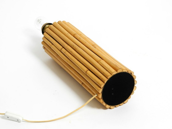 Image 1 of Large beautiful 1970s Italian bamboo table lamp with large oiled paper shade
