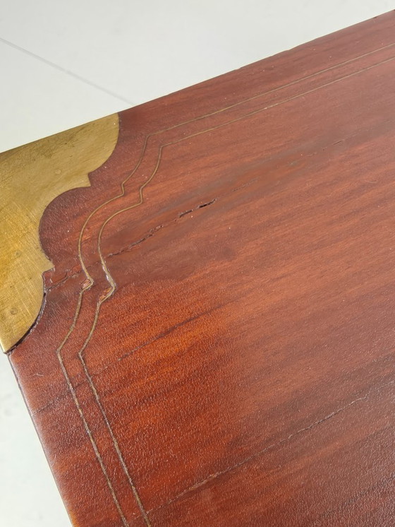 Image 1 of Vintage Anglo-Indian military writing desk – brass inlay