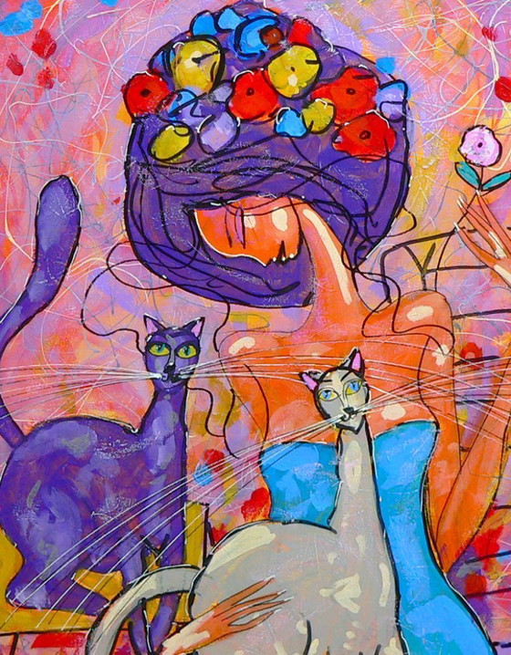 Image 1 of Piotr Lagucik - Fille avec deux chats