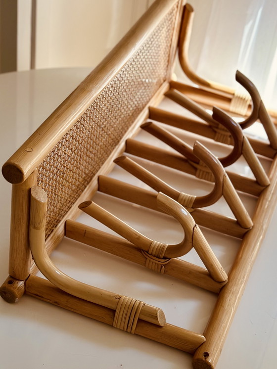 Image 1 of Porte-manteau vintage en rotin et bambou