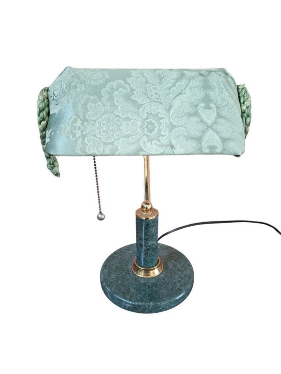 Image 1 of Vintage Desk Lamp in Green Marble and Brass, One-of-a-kind, Handcrafted, 1980s