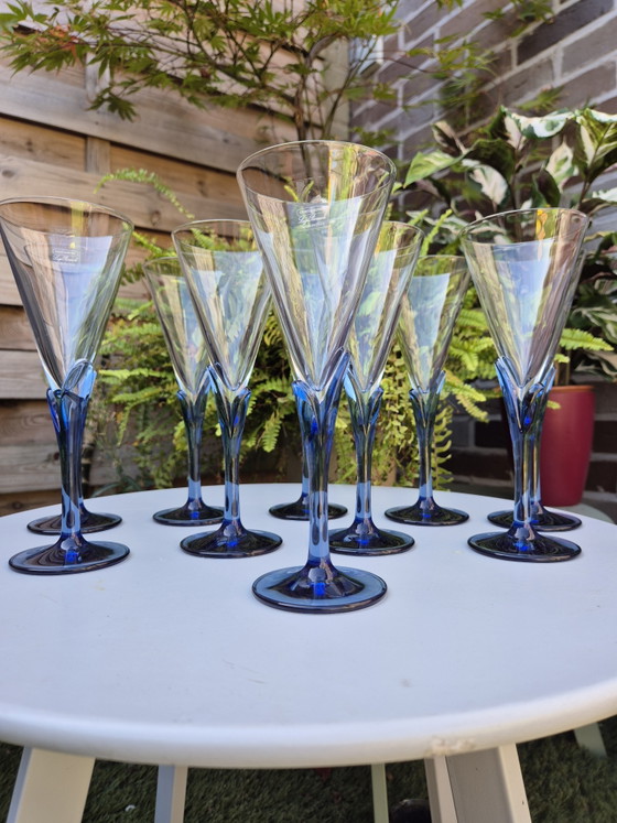 Set di 10 flûte da champagne vintage Luigi Bormioli Light & Music in cristallo con stelo blu, prodotte in (photo 10 of 14)