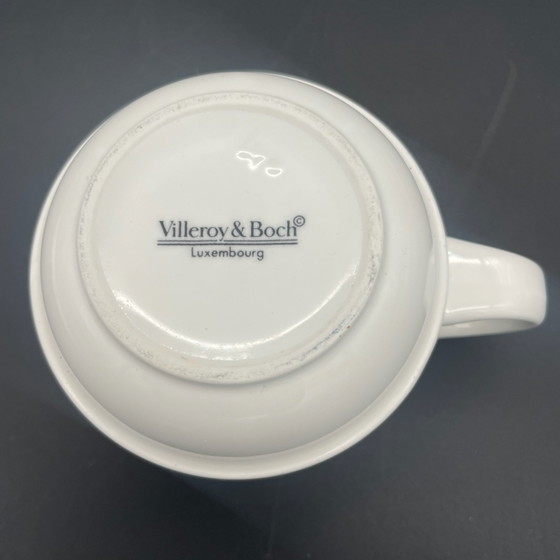 Villeroy & Boch Luxembourg, Tazza da caffè e piattino, Decorazione grafica blu, Stoviglie, Porcellana, Bianco (foto 5 di 9)